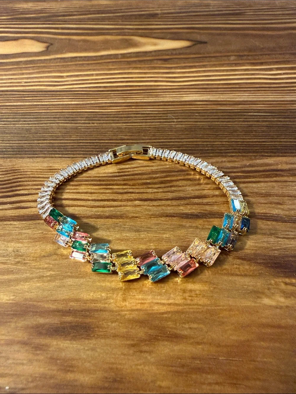 Gold Plated Multicolor Crystal Tennis Bracelet - Gold Tone Women’s Jewelry